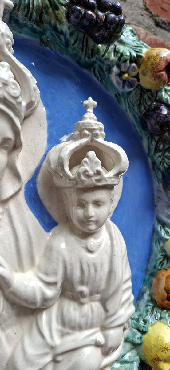 tondo en majolique italienne.... Madone à l'enfant-photo-3