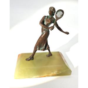 Tennis woman art deco bronze et onyx