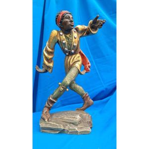 Monoxyle Polychrome Gilded Statue Of Dancing Moresque Woman