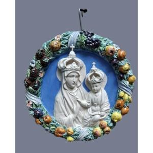 Italian Majolica Tondo.... Madonna And Child