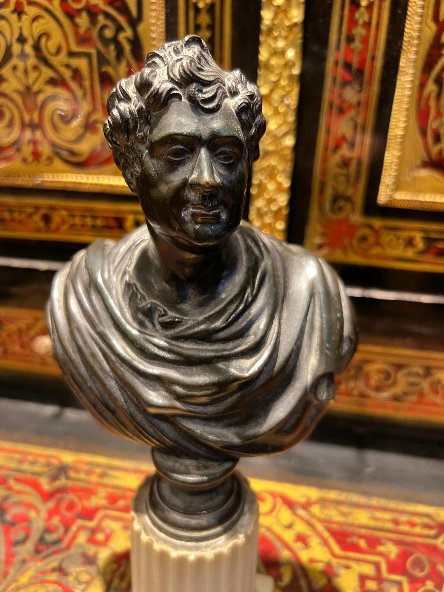 Petit Buste époque Grand Tour En Marbre Et Bronze, Représentant George III-photo-2