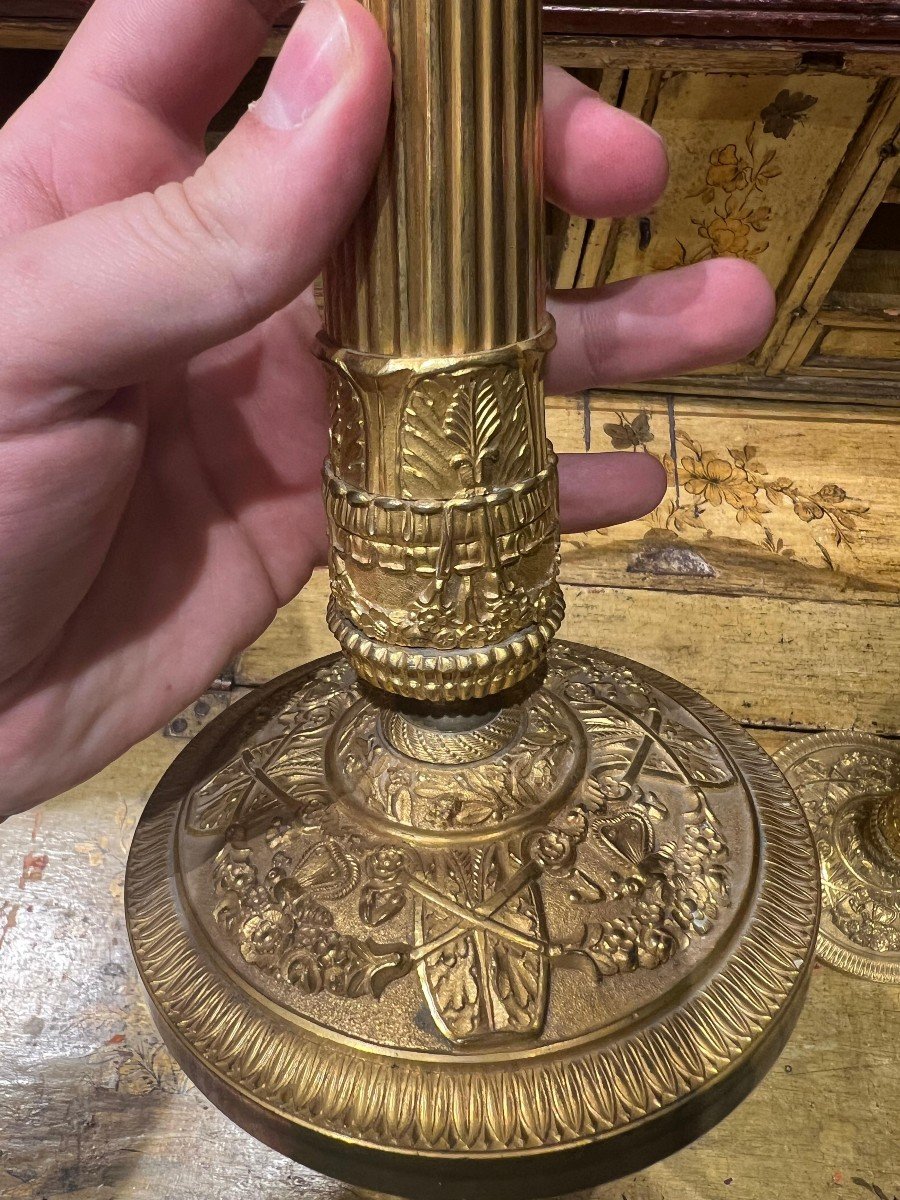 Paire De Candélabres En Bronze Doré. France, Période Empire.-photo-2
