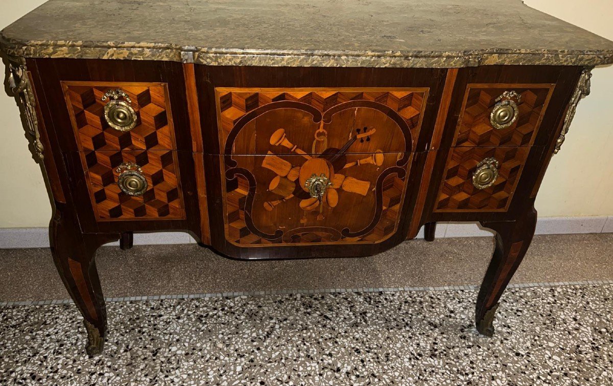 Commode Entirely Veneered. France, Louis XV Period, Stamped Jean Holthausen