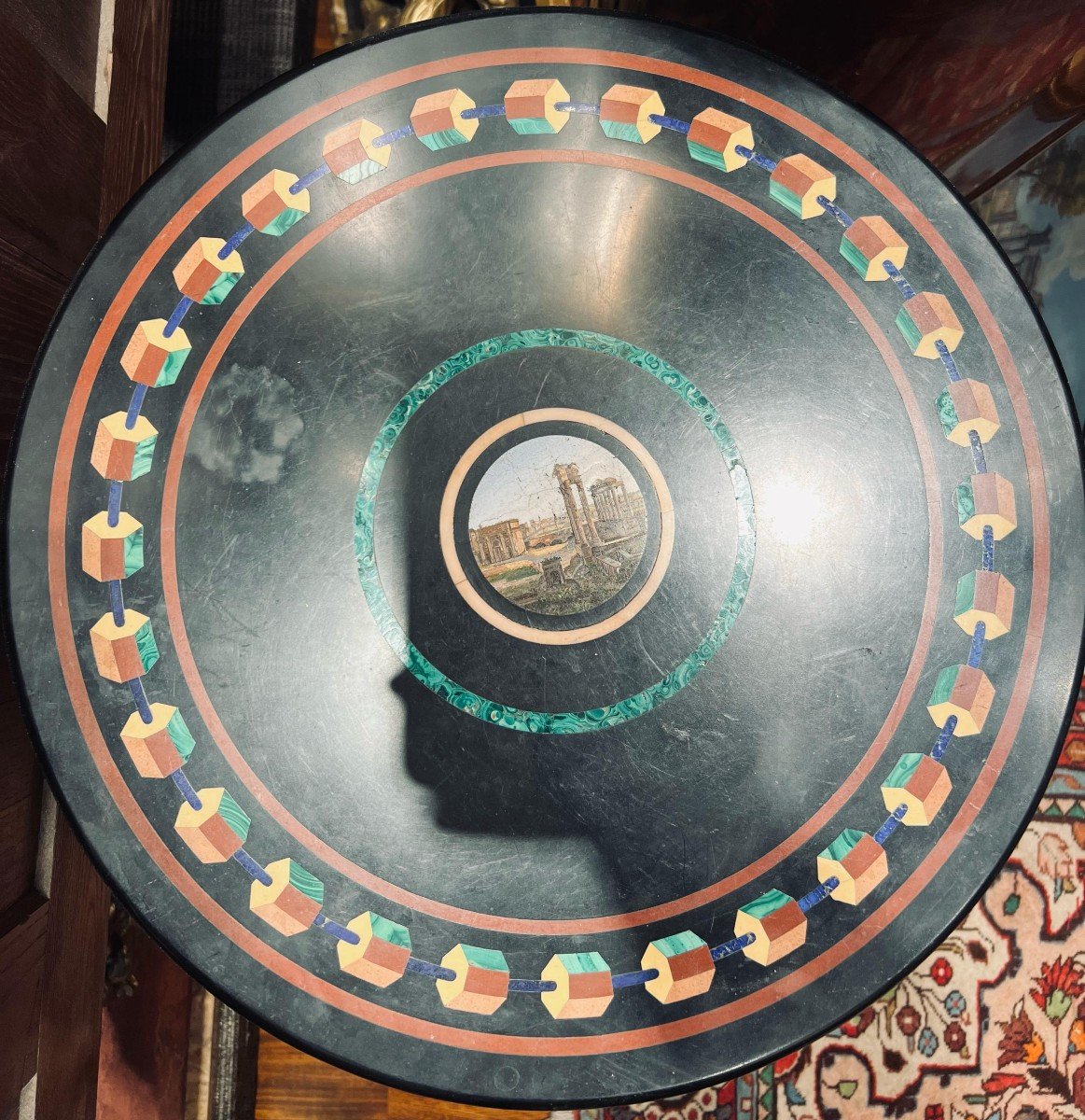 Top In Scagliola, Micromosaic, And Marble Inlay. Vatican Workshops, 19th Century.