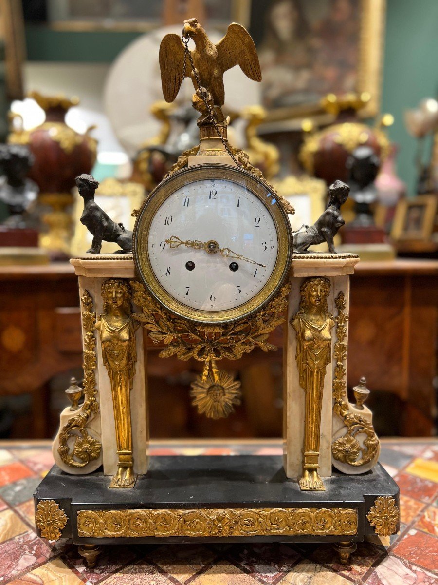 Marble And Gilt Bronze Table Clock. France, Empire Period.
