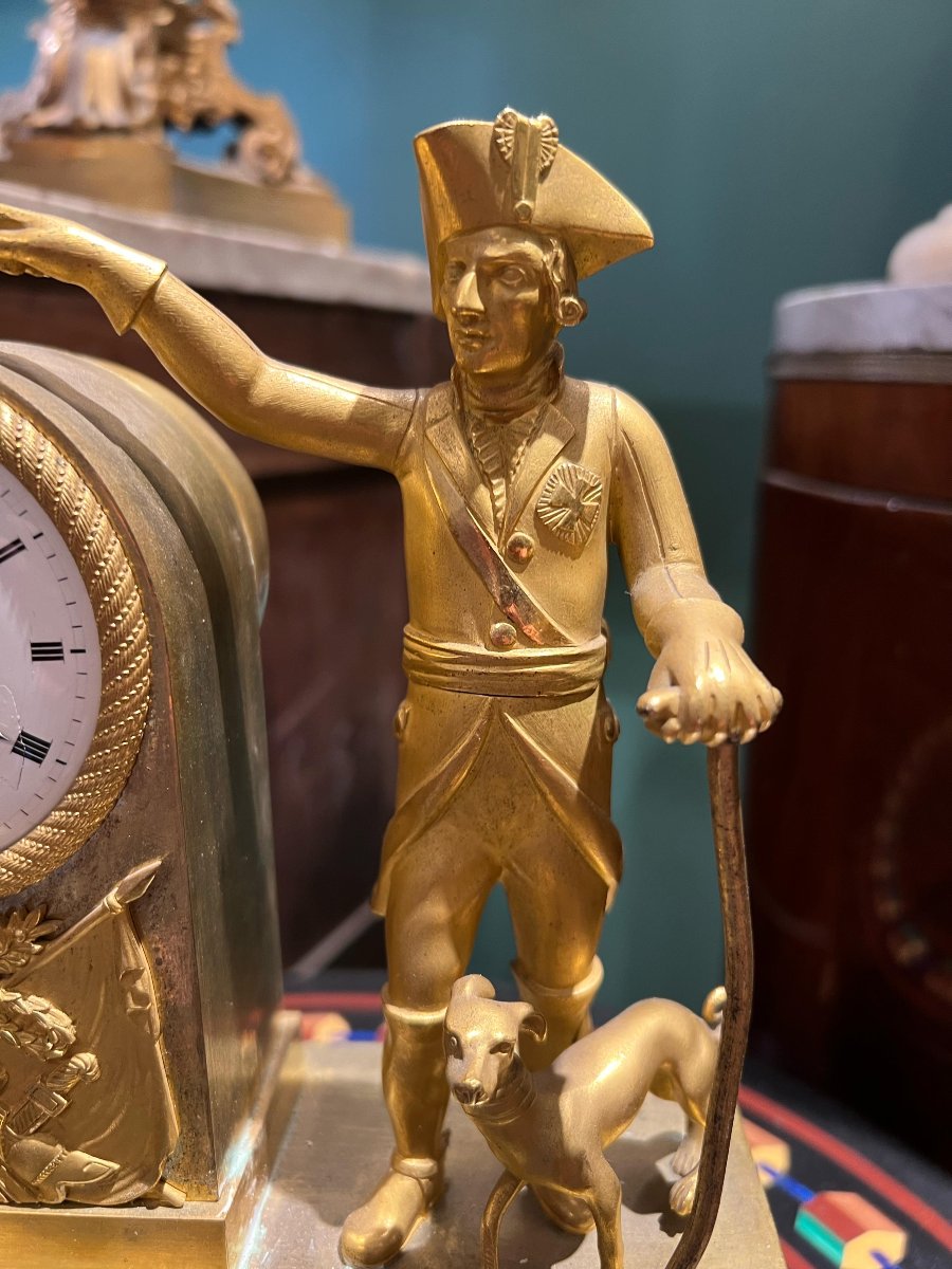 Gilt Bronze And Marble Mantel Clock With Officer Figure. France, Empire Period.-photo-3