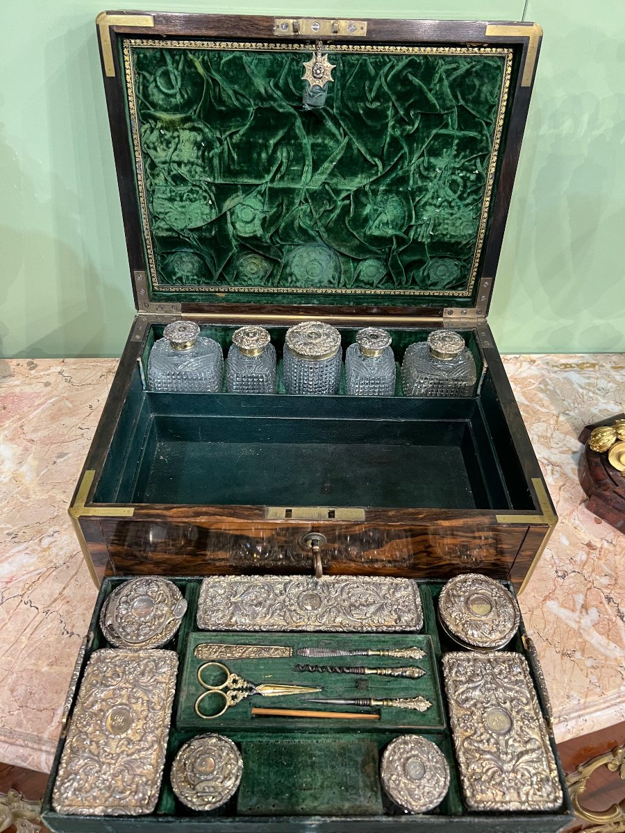 Necessaire In Wood, Sterling Silver And Crystal. London, George Iv, 1829-photo-4