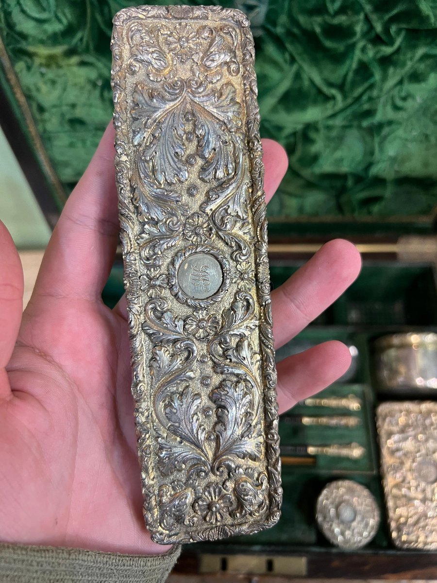 Necessaire In Wood, Sterling Silver And Crystal. London, George Iv, 1829-photo-3