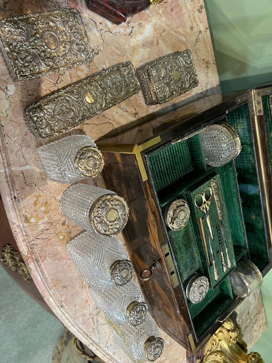 Necessaire In Wood, Sterling Silver And Crystal. London, George Iv, 1829-photo-5