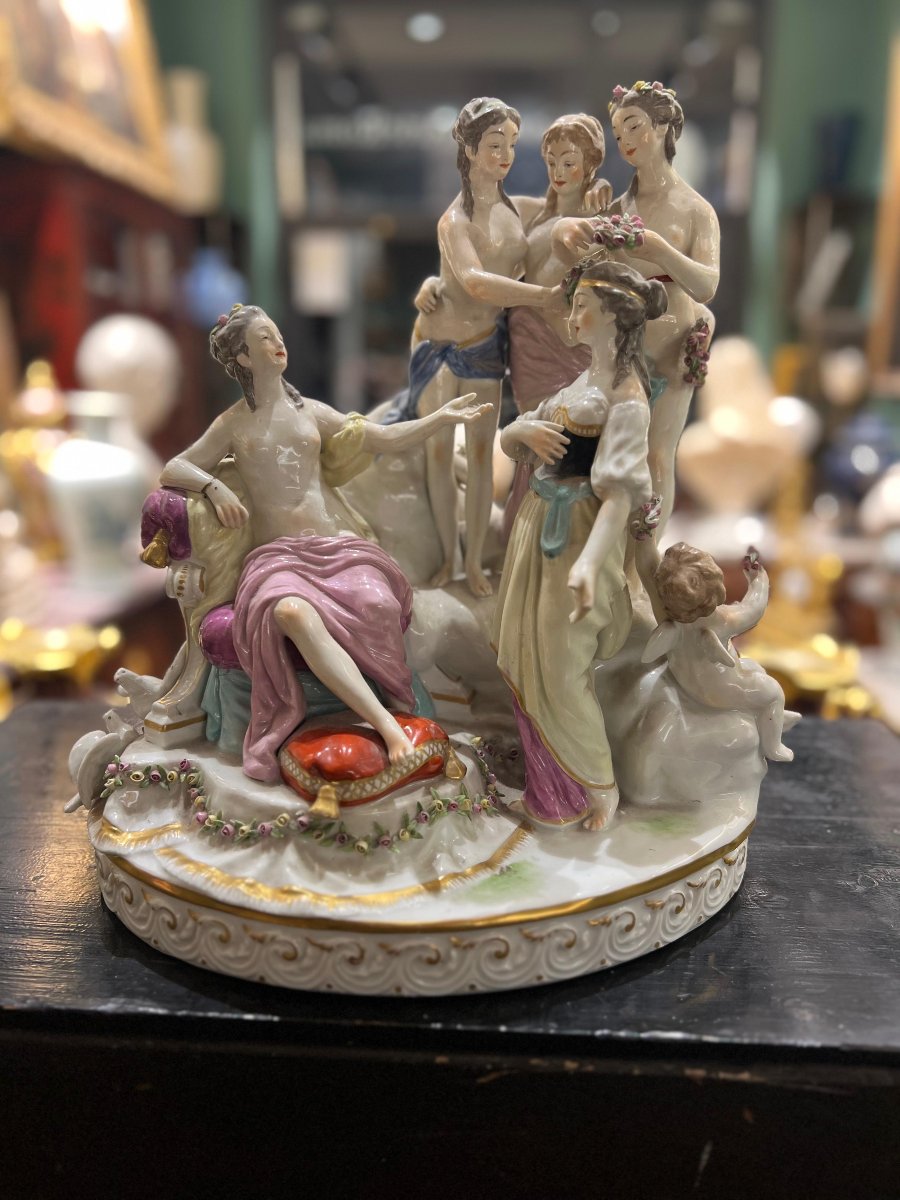 Porcelain Figural Group "venus And The Muses". Samson, 19th Century-photo-2