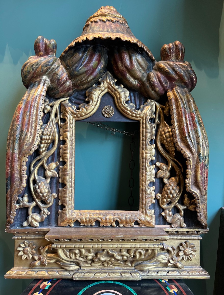 Carved And Lacquered Wooden Frame, Baroque Style. Spain, 19th Century