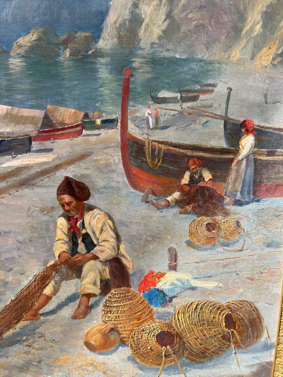 Oil On Canvas Painting Depicting A Seascape, Signed Bigio Gerardenghi-photo-2