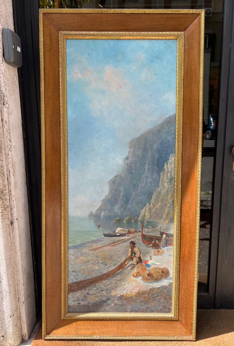 Oil On Canvas Painting Depicting A Seascape, Signed Bigio Gerardenghi