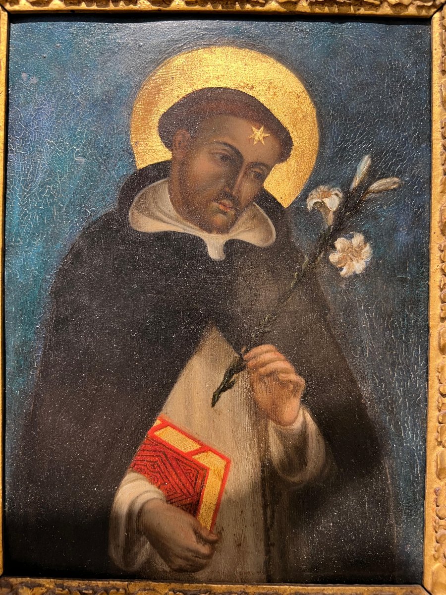 Peinture sur cuivre représentant Saint Dominique. Début du XVIIIe siècle-photo-2