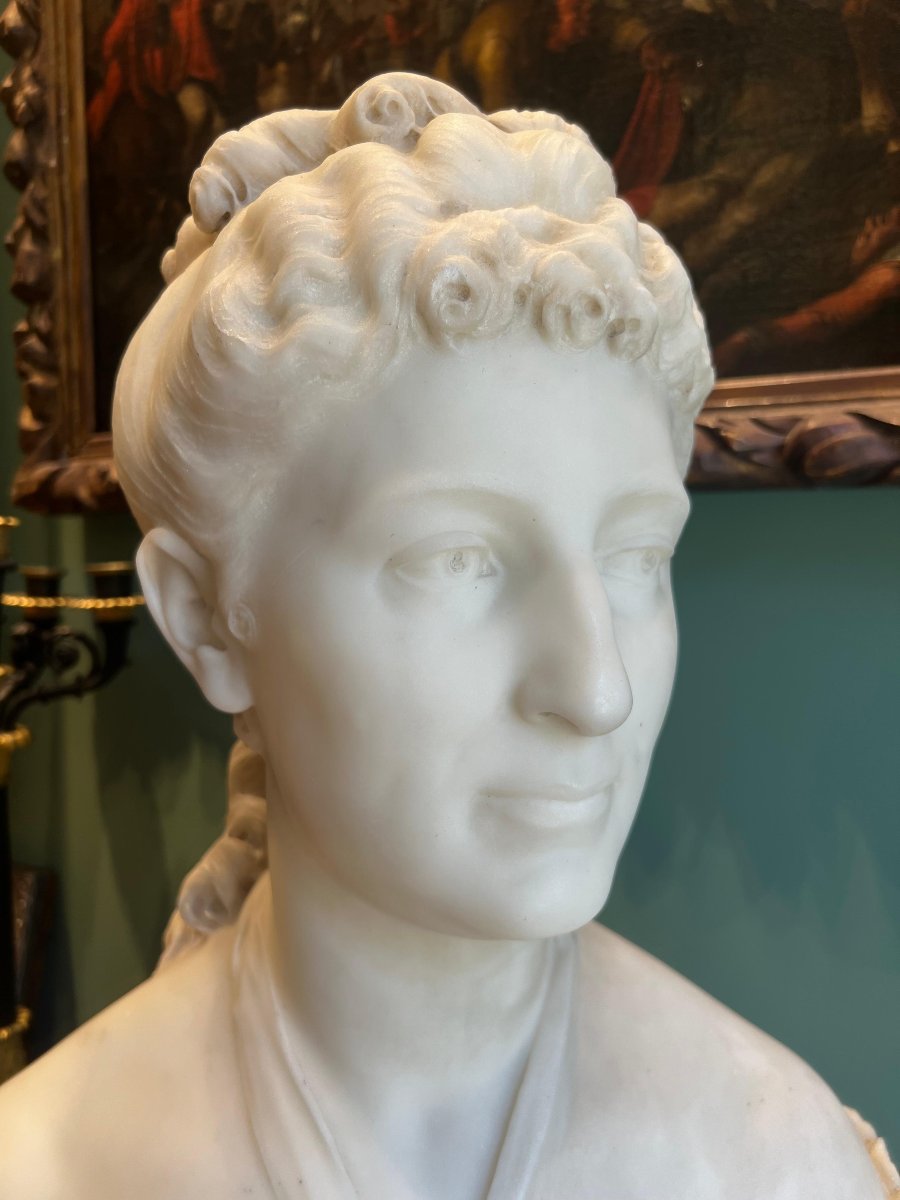 Marble Bust "margherita Of Savoy", Attributed To Santo Varni, 1870-photo-2