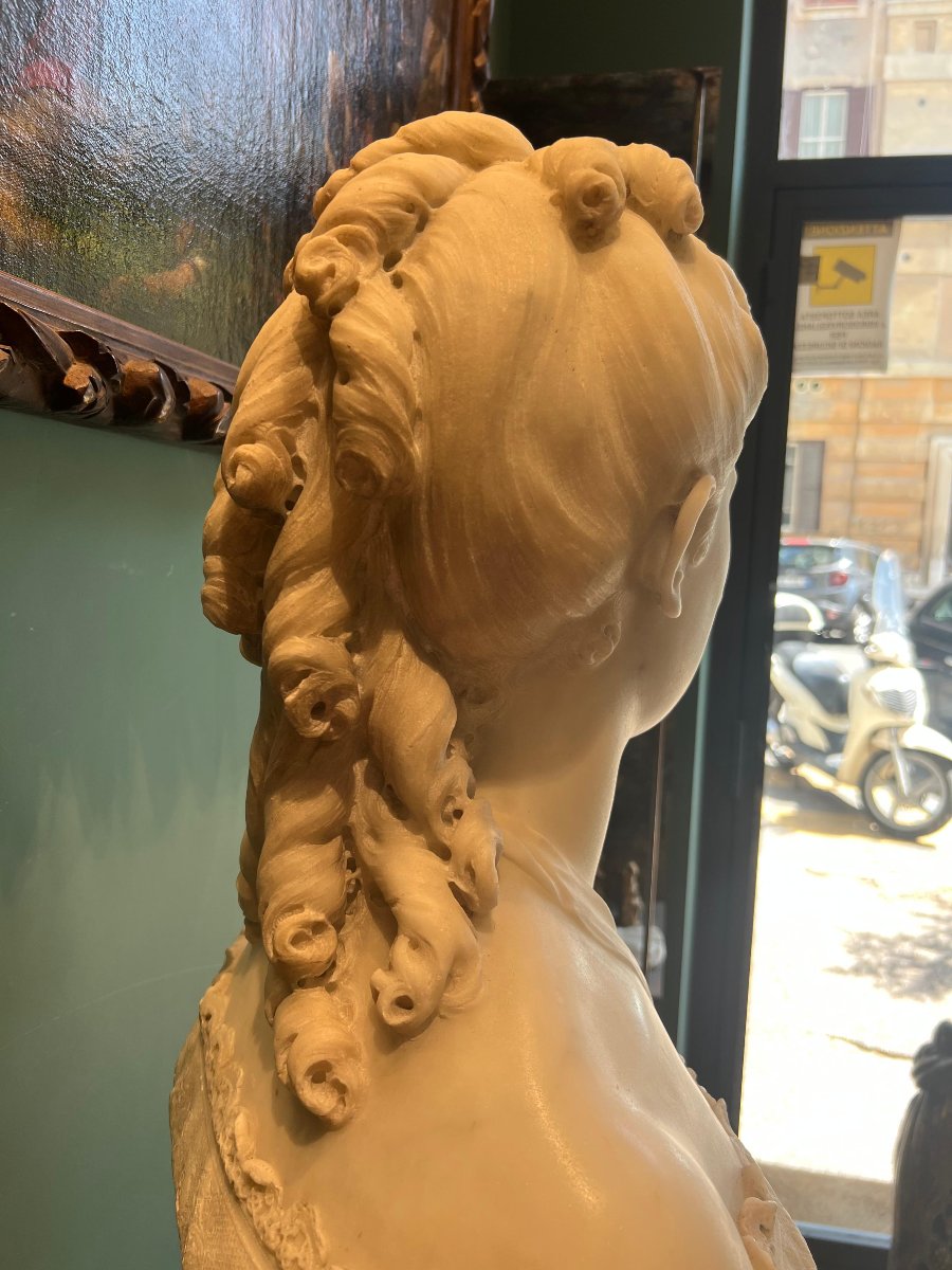 Marble Bust "margherita Of Savoy", Attributed To Santo Varni, 1870-photo-3