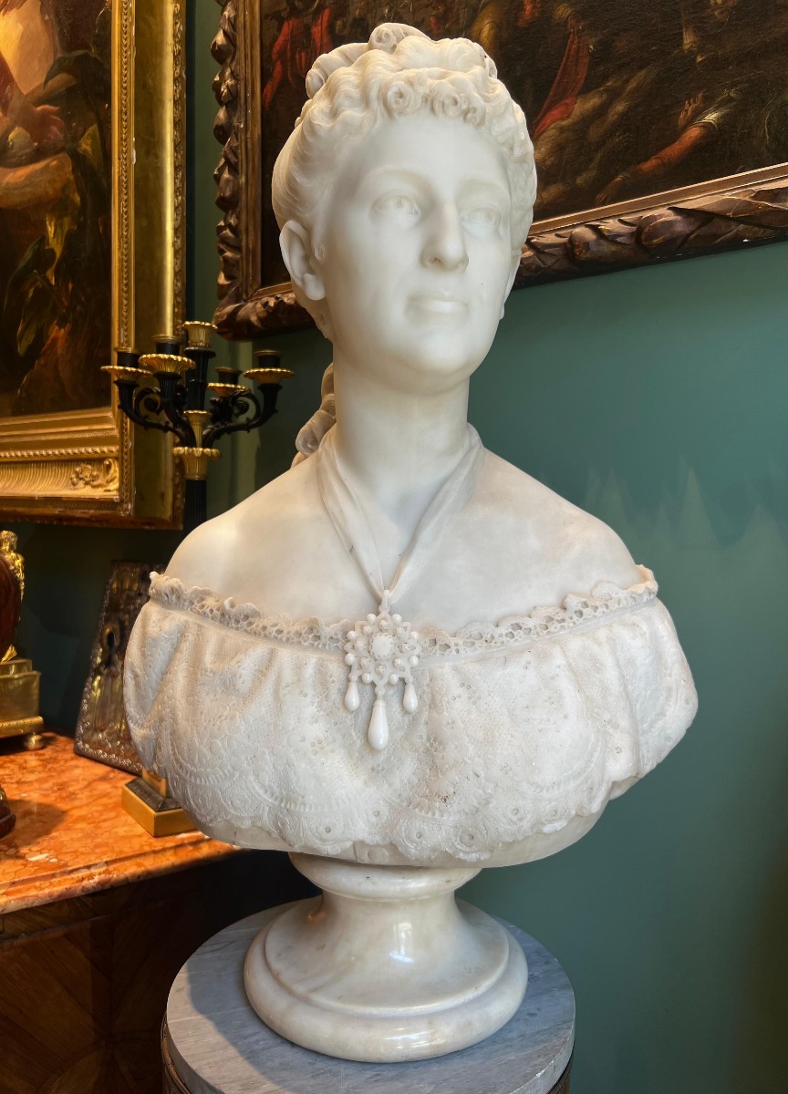 Marble Bust "margherita Of Savoy", Attributed To Santo Varni, 1870