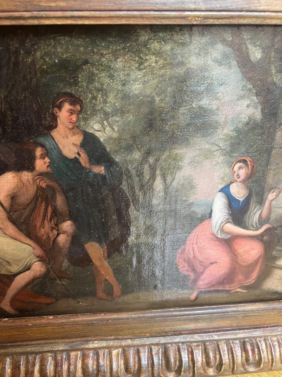 Peinture dans un cadre de goût néoclassique. Début du XIXe siècle-photo-2