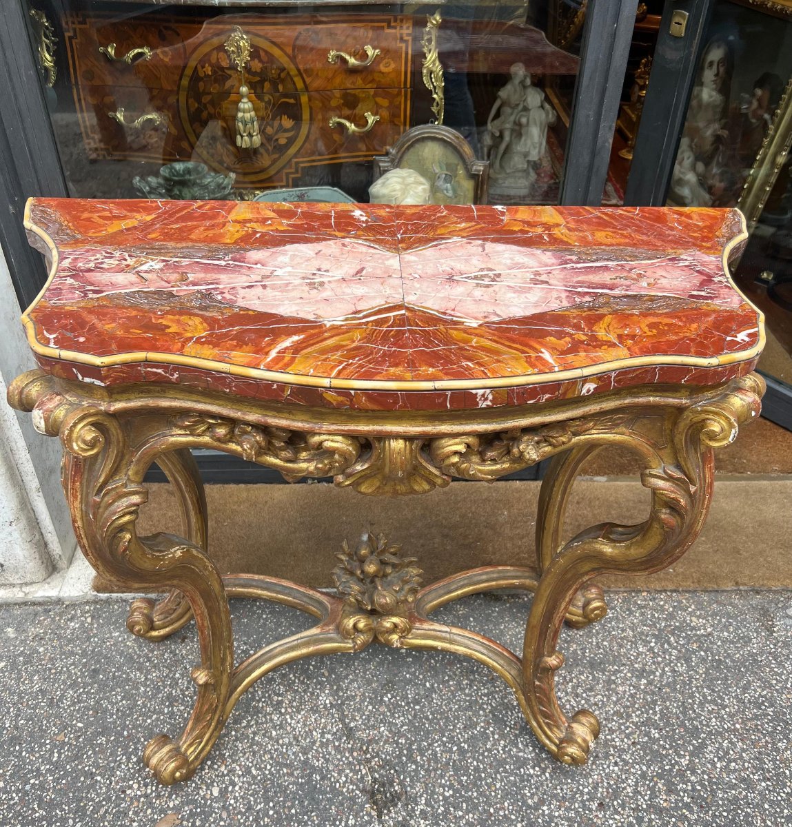 Console dorée avec plateau en marbre. Rome, XVIIIe siècle.-photo-3