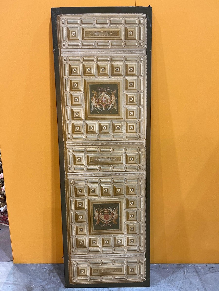 Oil On Canvas Of A Sketch Of A Coffered Ceiling. Ettore Ballerini, Rome, Neoclassical Taste.