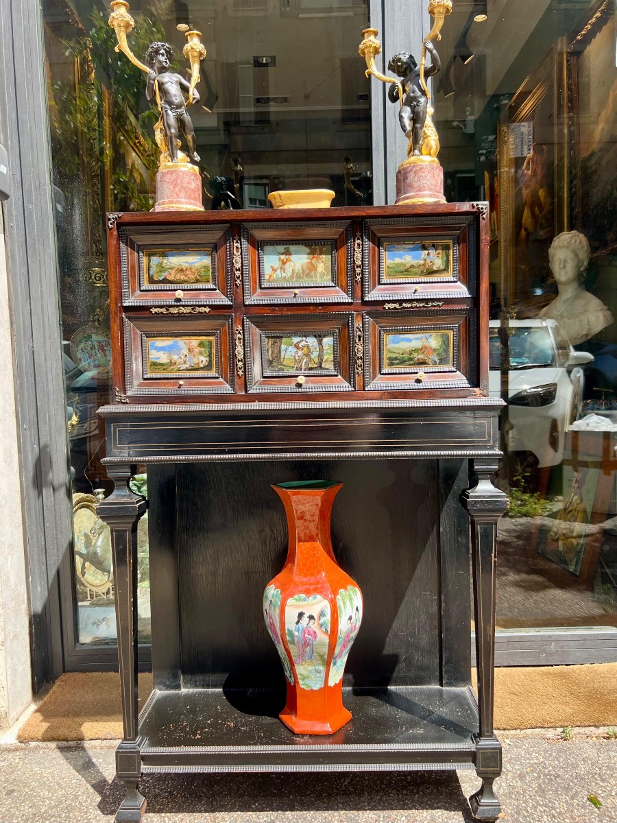 Cabinet With Paintings Under Glass. Italy, Mid-18th Century.