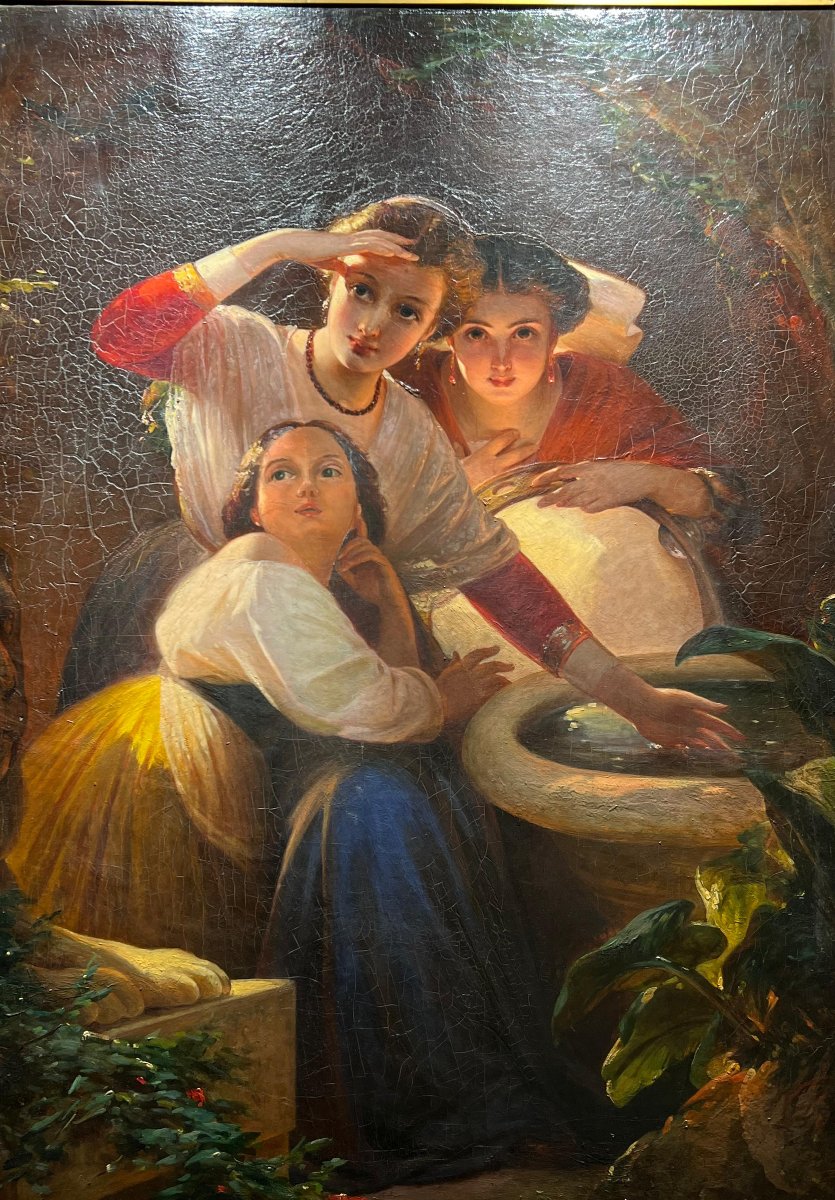 L. Pollak – Girls At The Fountain In Roman Costume. Oil On Canvas, Rome, Circa 1890.-photo-2