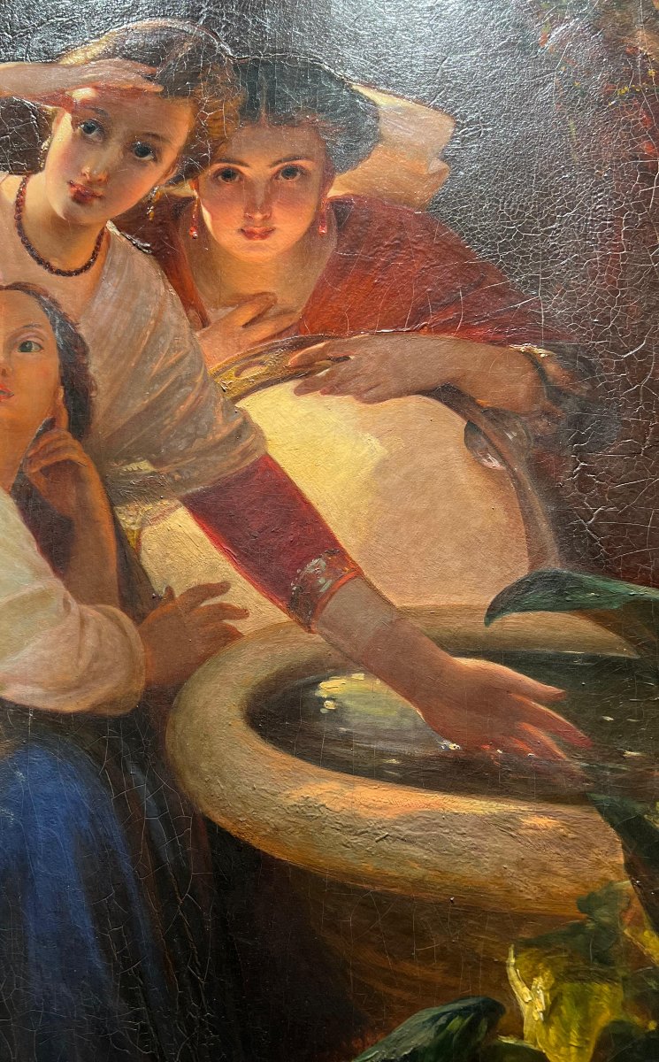 L. Pollak – Girls At The Fountain In Roman Costume. Oil On Canvas, Rome, Circa 1890.-photo-3