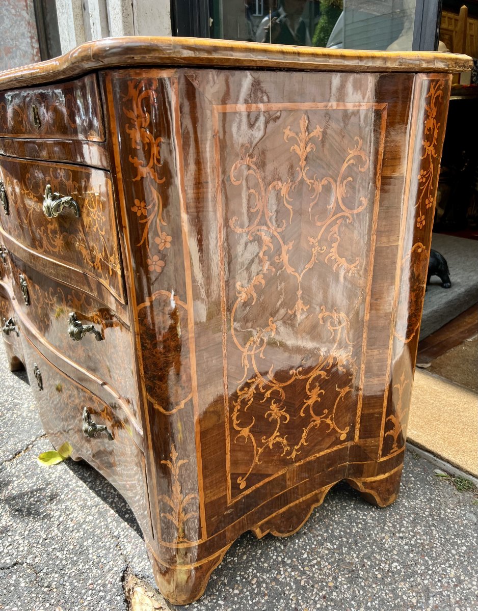 Chest Of Drawers In Veneered And Inlaid Wood. Piedmont, Louis XIV Period.-photo-2