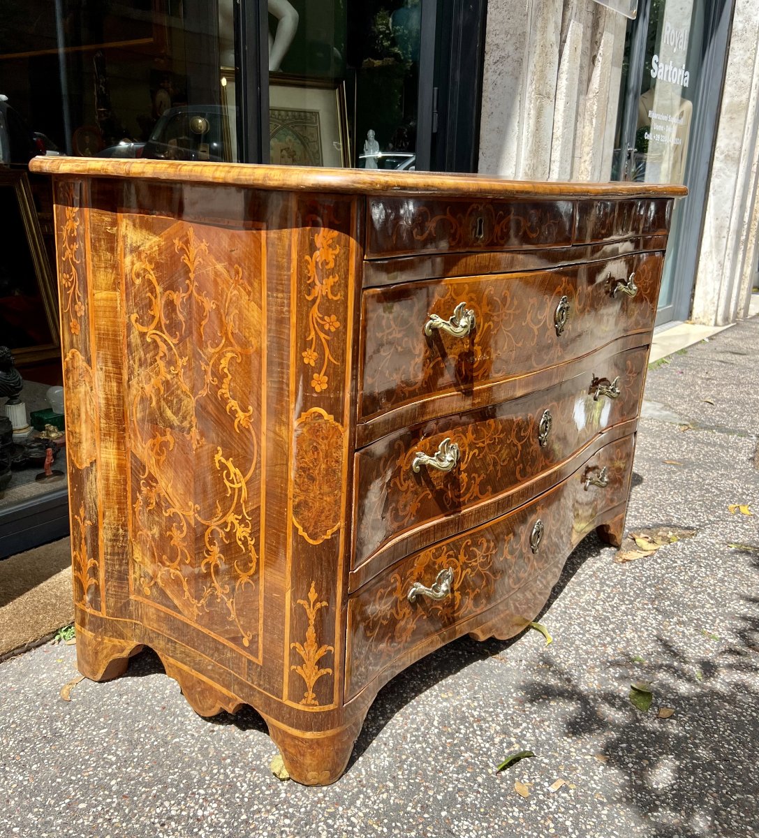 Chest Of Drawers In Veneered And Inlaid Wood. Piedmont, Louis XIV Period.-photo-2