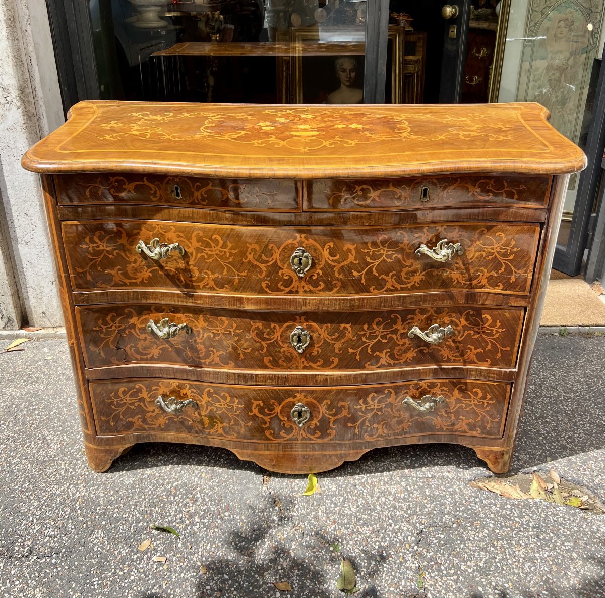 Chest Of Drawers In Veneered And Inlaid Wood. Piedmont, Louis XIV Period.-photo-3