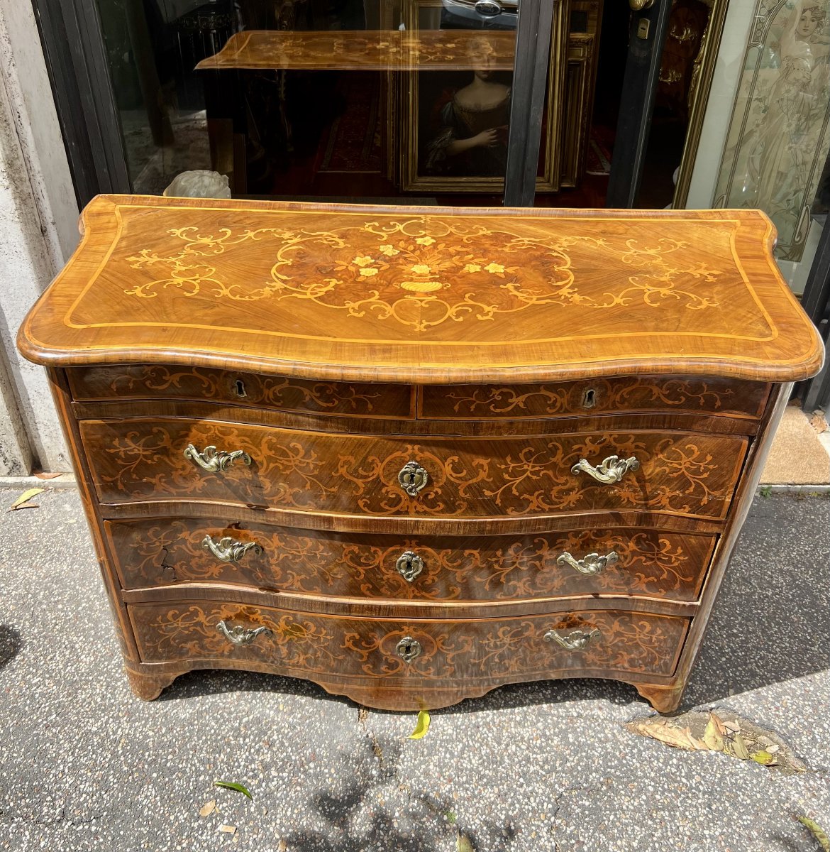 Chest Of Drawers In Veneered And Inlaid Wood. Piedmont, Louis XIV Period.-photo-5