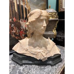 Buste De Dame En Marbre Blanc, Signé Par Dante Zoi