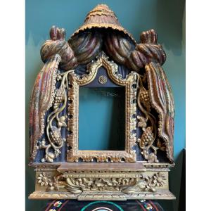 Cadre En Bois Sculpté Et Laqué, Style Baroque. Espagne, XIXe Siècle