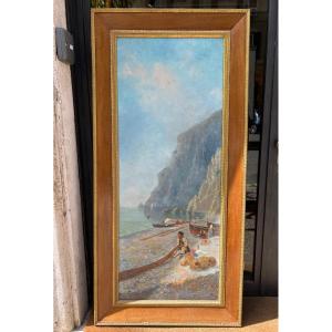 Oil On Canvas Painting Depicting A Seascape, Signed Bigio Gerardenghi