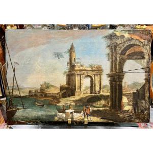 Caprice architectural, huile sur toile. Venise, XVIIIe siècle.