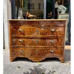 Chest Of Drawers In Veneered And Inlaid Wood. Piedmont, Louis XIV Period.