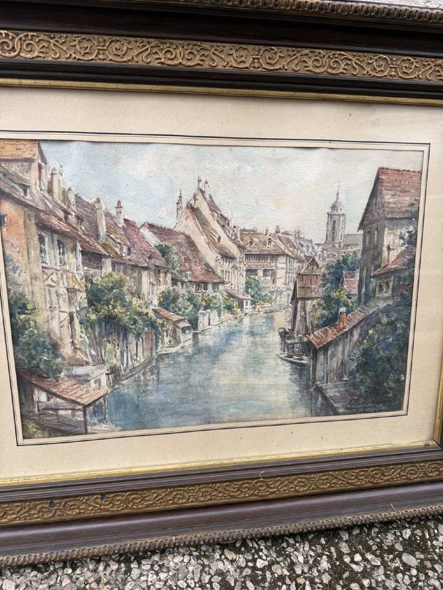 Watercolor – View Of Colmar – Signed Boursin – Early 20th Century-photo-2