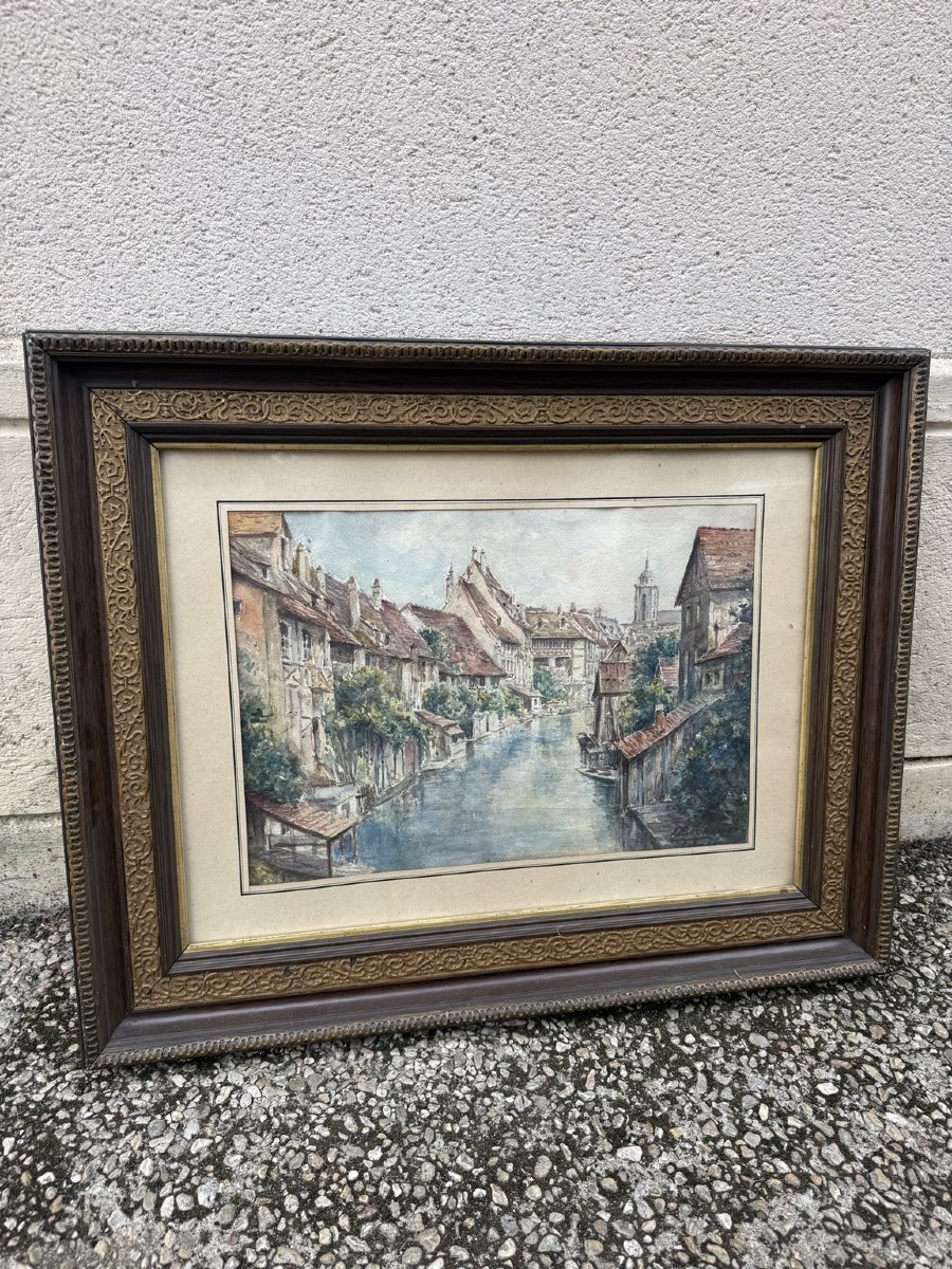 Watercolor – View Of Colmar – Signed Boursin – Early 20th Century
