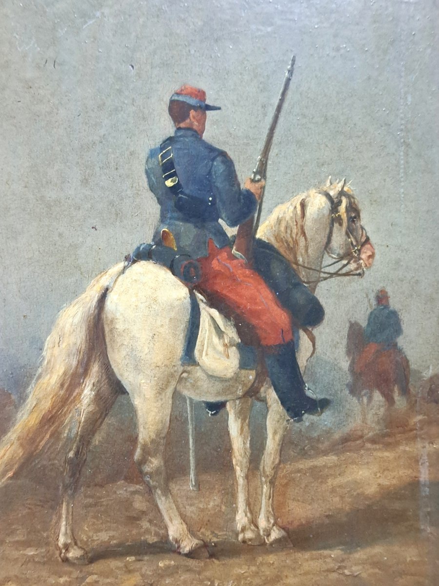 Oil On Panel, "hunter In Africa"-photo-2