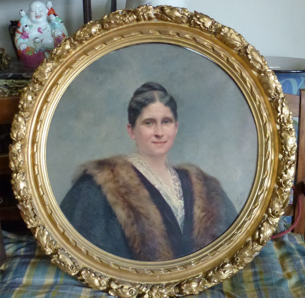 Portrait Of Lady With Mink By Tony Tollet (1857-1953)