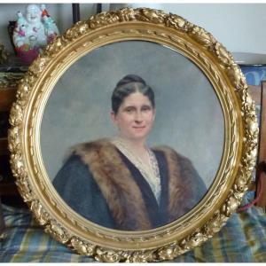 Portrait De Dame Au Vison  Par Tony Tollet  (1857-1953)