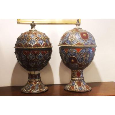Paire De Grands Vase Ethnique Pot Couvert Maroc