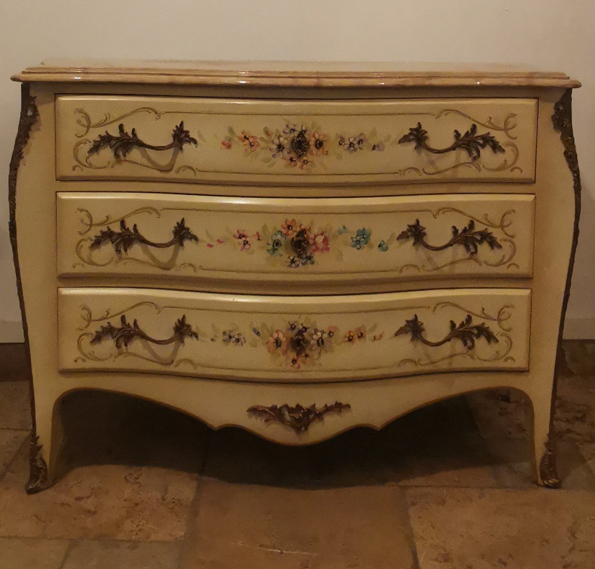 Commode Peinte à Fleurs Italie Style Louis XV -photo-2