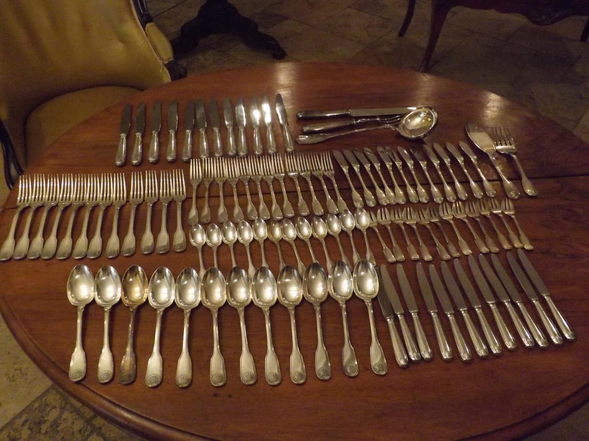Silver Plated Flatware Christofle P 101 Complete Vendome Coquille