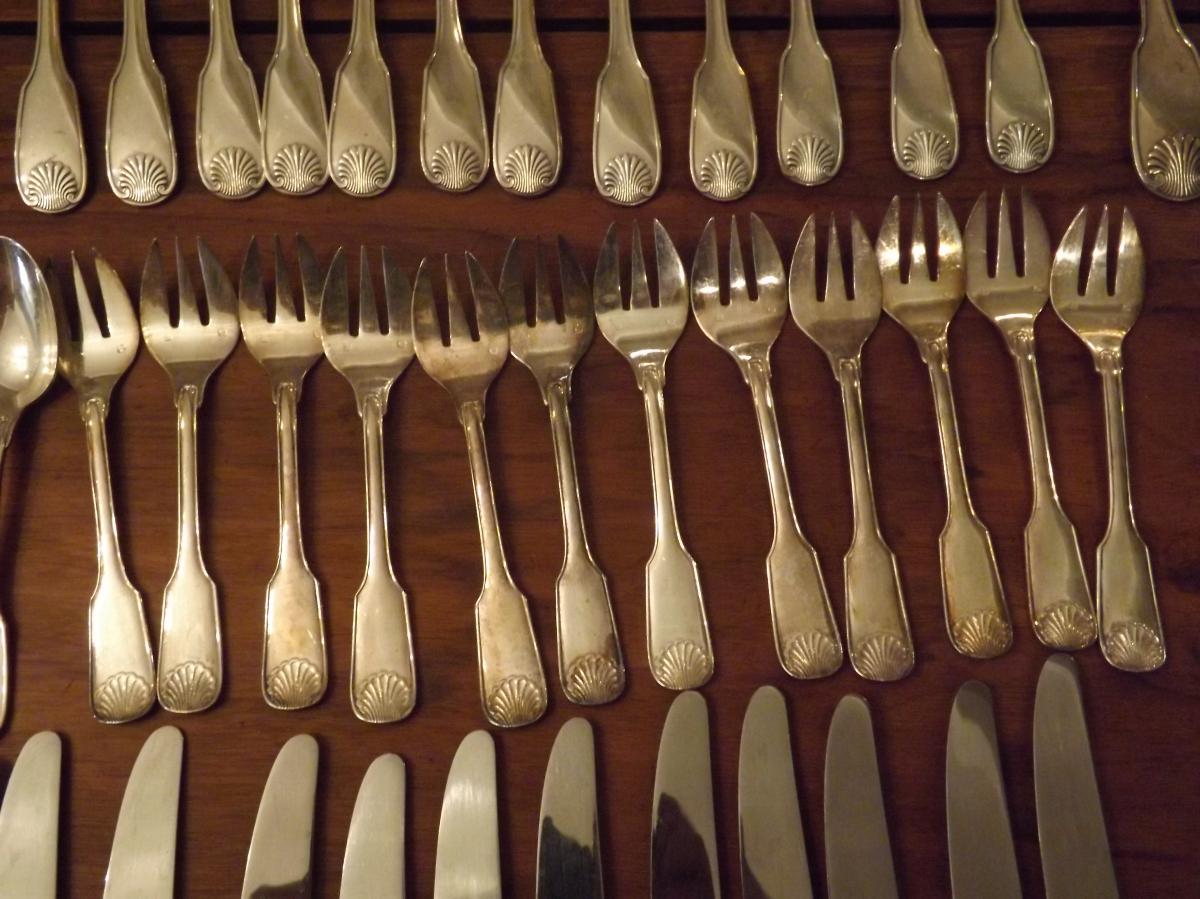 Silver Plated Flatware Christofle P 101 Complete Vendome Coquille-photo-4