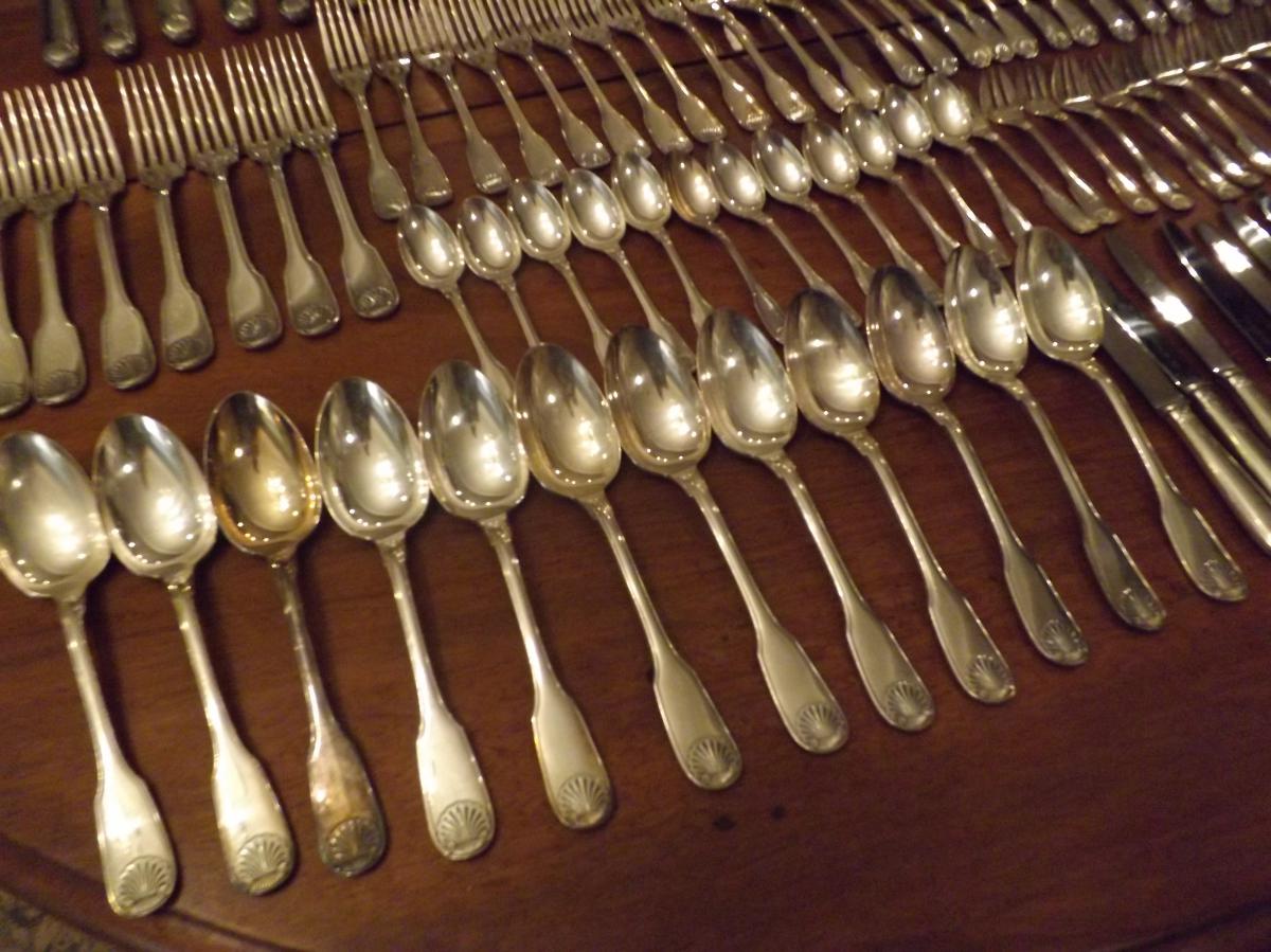 Silver Plated Flatware Christofle P 101 Complete Vendome Coquille-photo-2