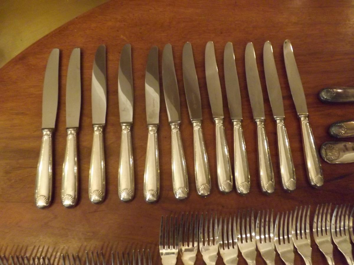 Silver Plated Flatware Christofle P 101 Complete Vendome Coquille-photo-3