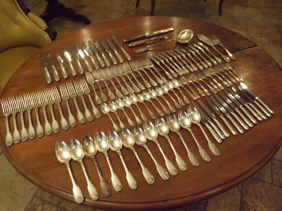 Silver Plated Flatware Christofle P 101 Complete Vendome Coquille-photo-6