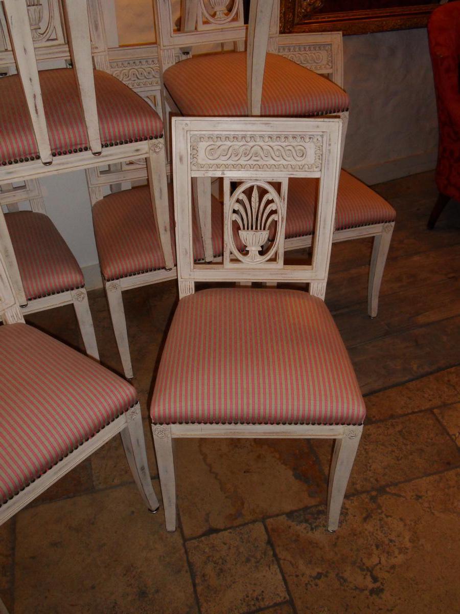 Suite Of 12 Chairs Painted Directory, Tapestry Silk-photo-2