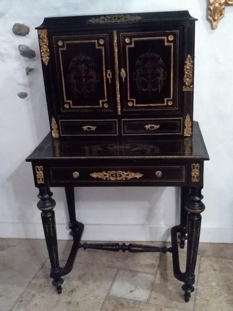 Secretary, Happiness Of The Day, Writing, Marquetry Napoleon III-photo-2